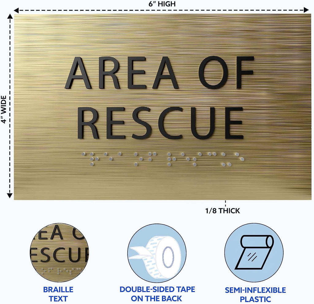 6" X4" Area of Rescue Sign - ADA Compliant Tactile Graphics Grade 2 Braille Text Wall Sign | Emergency Assistance, Refuge Place Sign for Schools, Offices, Apartments & Restaurants