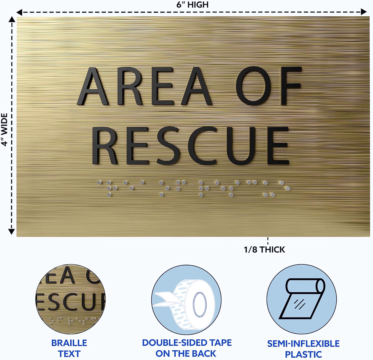 6" X4" Area of Rescue Sign - ADA Compliant Tactile Graphics Grade 2 Braille Text Wall Sign | Emergency Assistance, Refuge Place Sign for Schools, Offices, Apartments & Restaurants