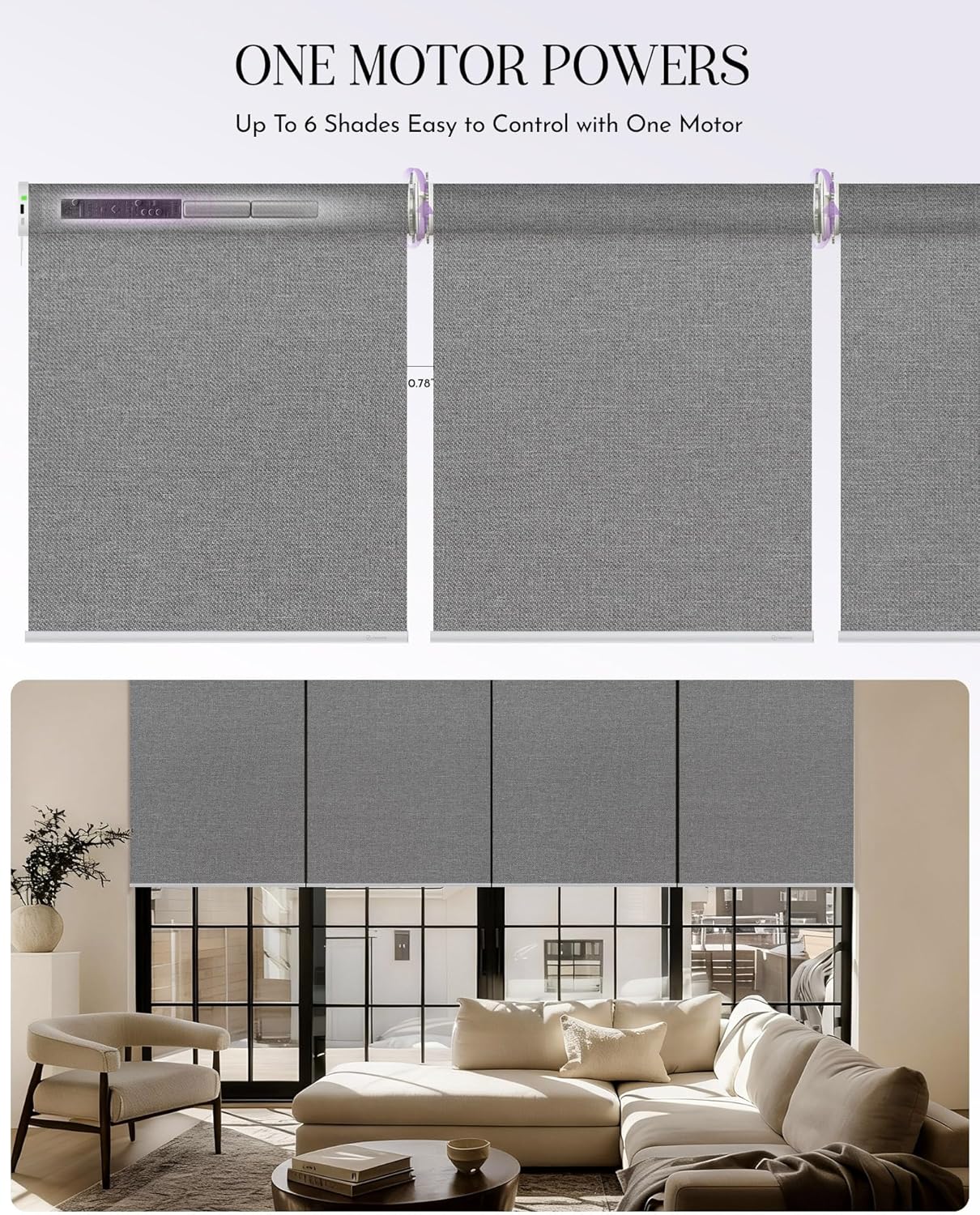 Graywind Smart Coupled Roller Shades Compatible with Alexa Google Custom Size Extra Large Motorized Blinds for Windows(Weaving Cloud)