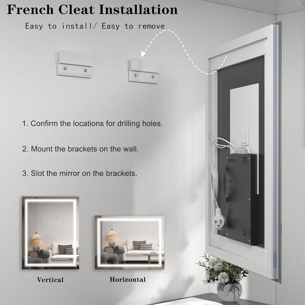 28x32 LED Bathroom Mirror, Lighted Mirror for Bathroom Wall, Backlit and Front lit, Dimmable, Anti-Fog, Shatterpoof, Memory (Horizontal/Vertical)