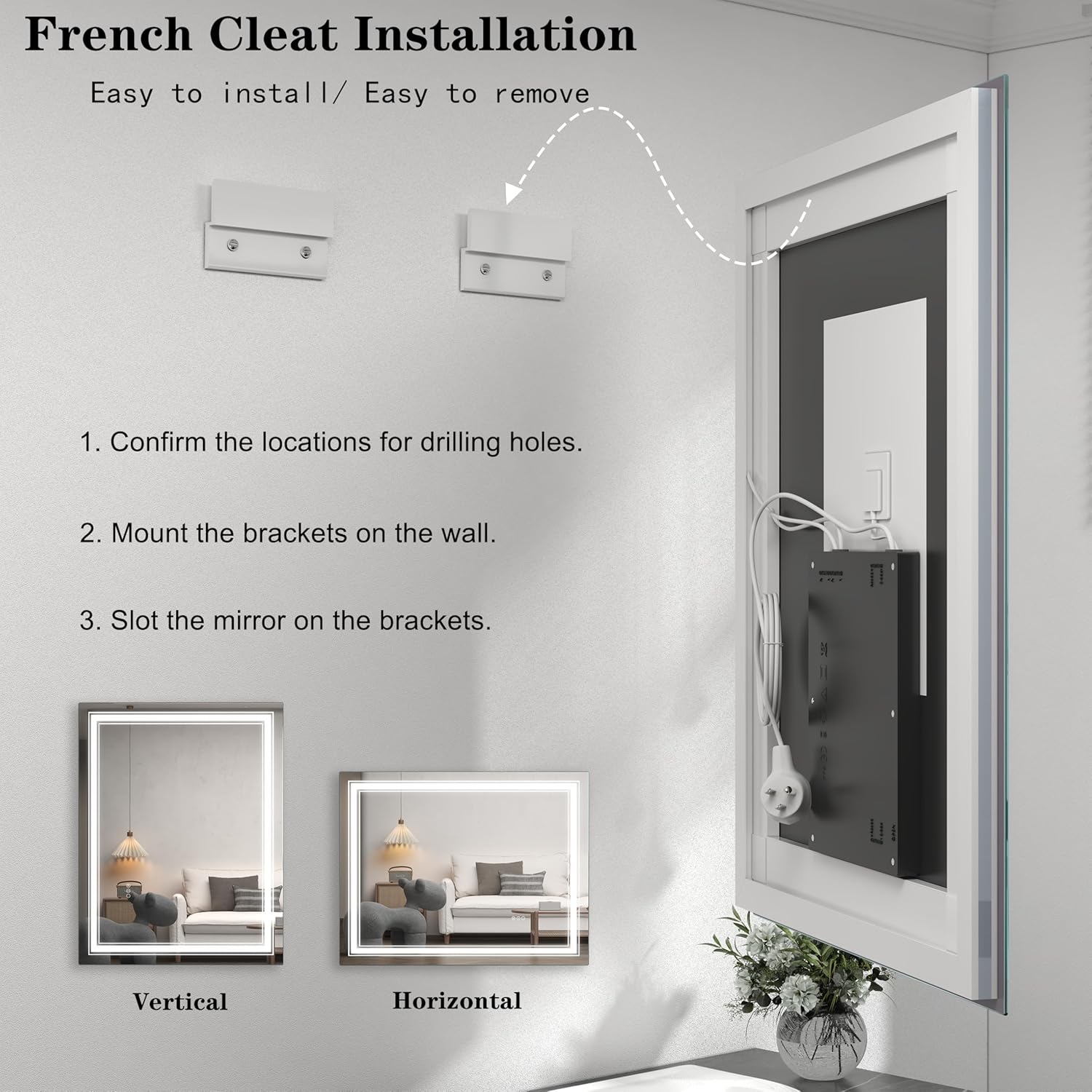 28x36 LED Lighted Mirror for Bathroom Wall, Dimmable Vanity Mirror with Lights, Backlit and Front lit, Dimmable, Anti-Fog, Shatter-Poof (Horizontal/Vertical)