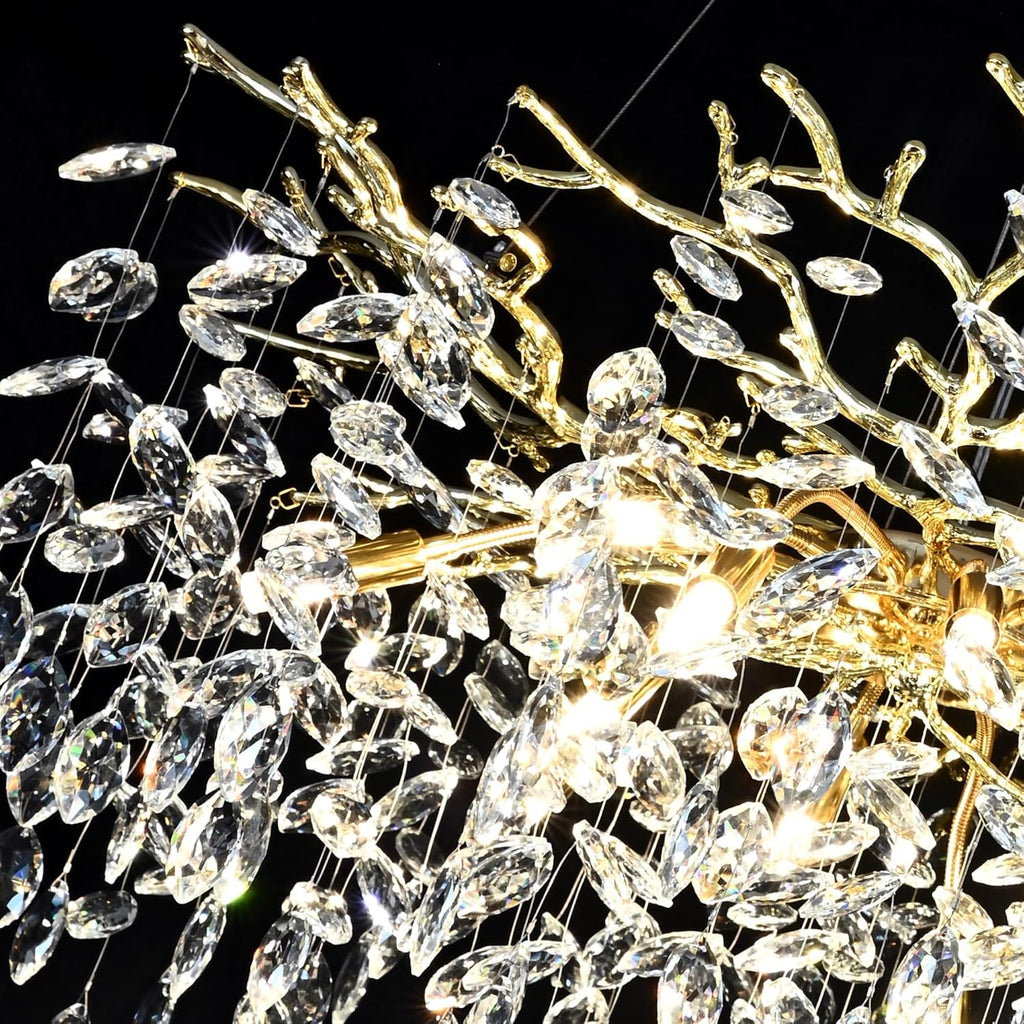 Modern Crystal Chandelier for Dining Room 12-Light Gold Rectangle Raindrop Chandelier Contemporary Rectangular Pendant Light Fixture for Kitchen Island Bar