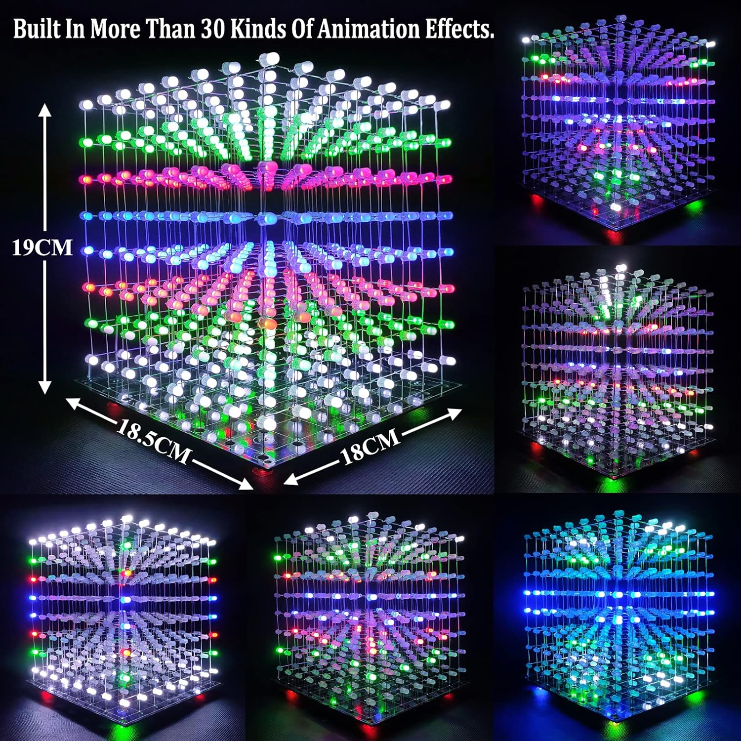 8x8x8 LED Cube Kit DIY Electronic Kit Soldering Project Kit, User Needs to Solder The LED, and The Displayed Content Can Be Modified. (MULTI4)