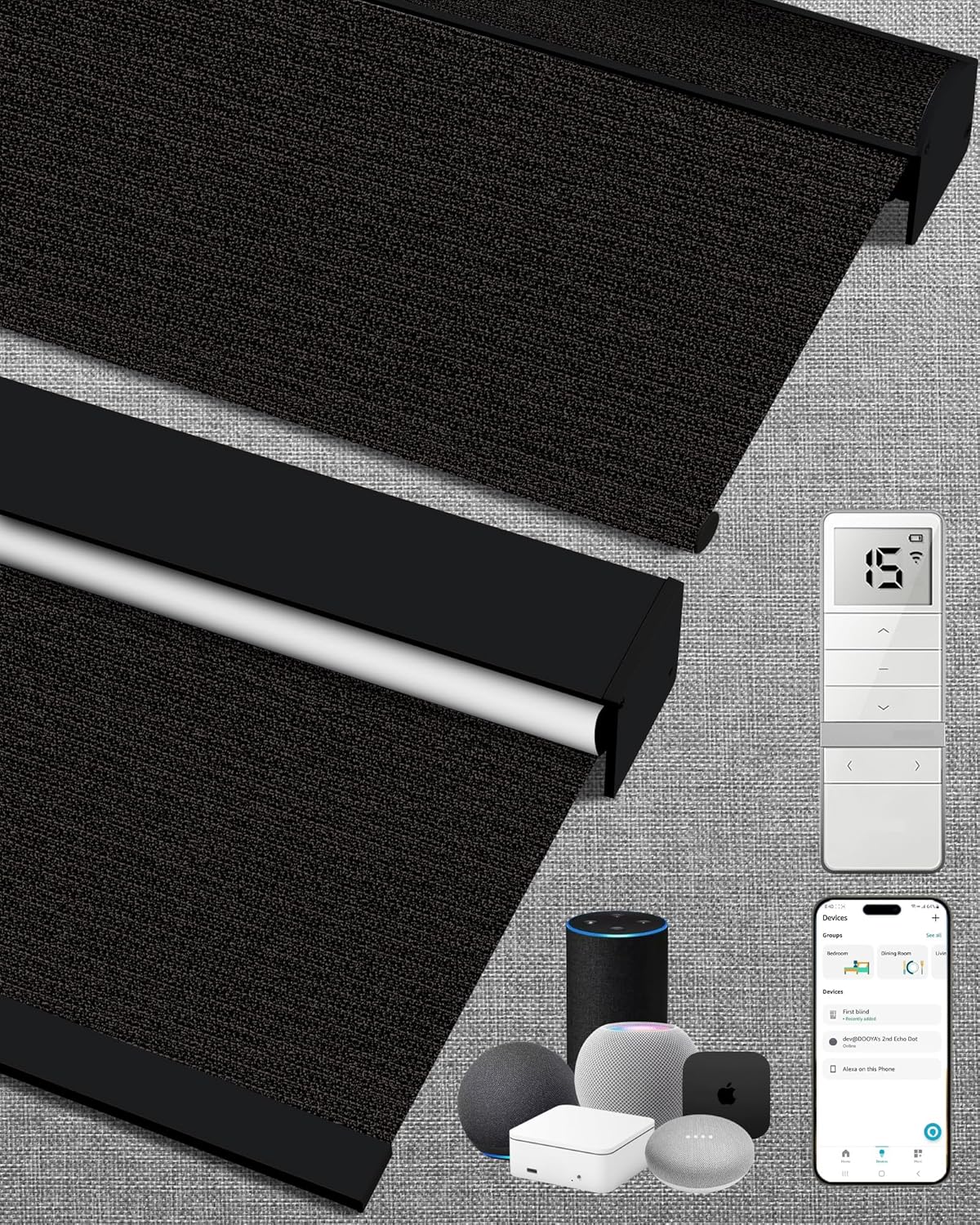 Kincmo Motorized Blinds with Remote,100% Blackout Motorized Roller Shades Work with Apple Homekit,Alexa,Google, Custom Electric Blinds with App,Voice Control (Eclipse Black)