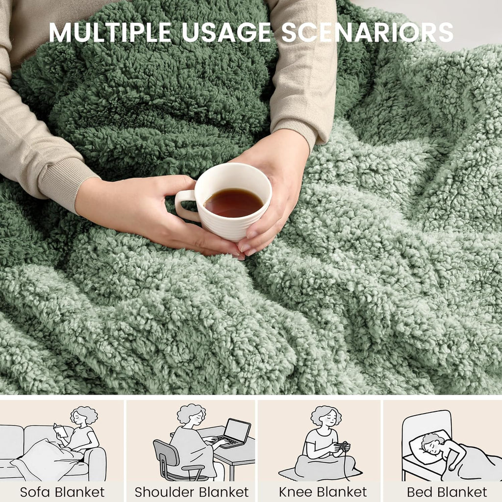 Heated Blanket Electric Blanket Throw - Fast Heating Blanket Throw Double Sided Sherpa Ultra Soft Cozy with 10 Heating Levels & 2-10 Hours Auto Off, Mashine Washable, 50 x 60 Inches, Sage