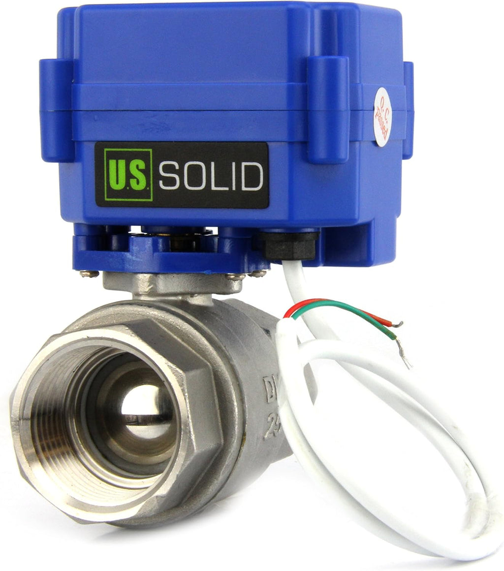 U.S. Solid Motorized Ball Valve- 1" Stainless Steel Ball Valve with Full Port, 9-24V AC/DC and 2 Wire Auto Return Setup