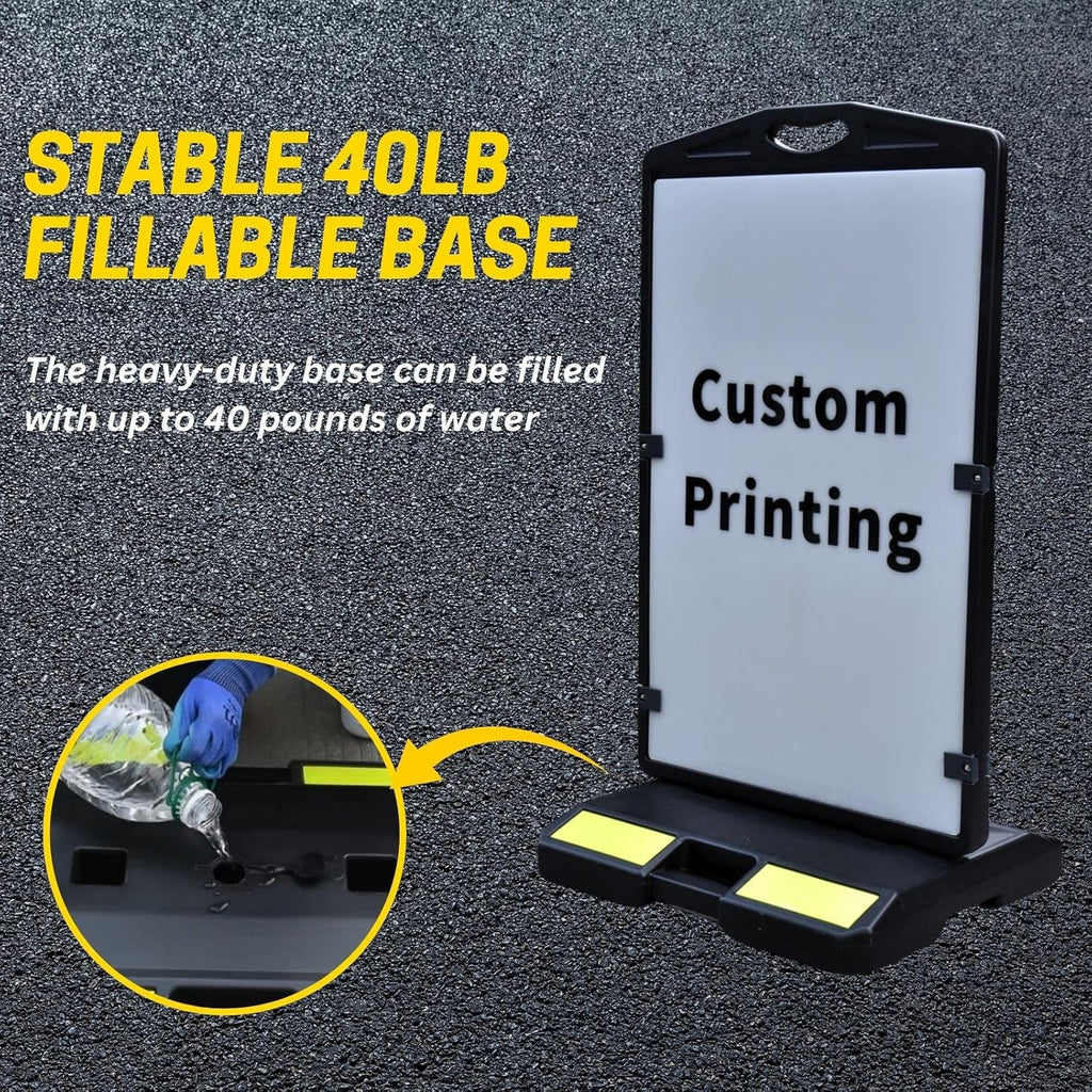 2 Pack 24"x36" Wind Sign Board with 40Lb Fillable Base, Double-Sided Customizable and Reusable Pavement Sign for Professional Outdoor Use (Black, Panel Frame)