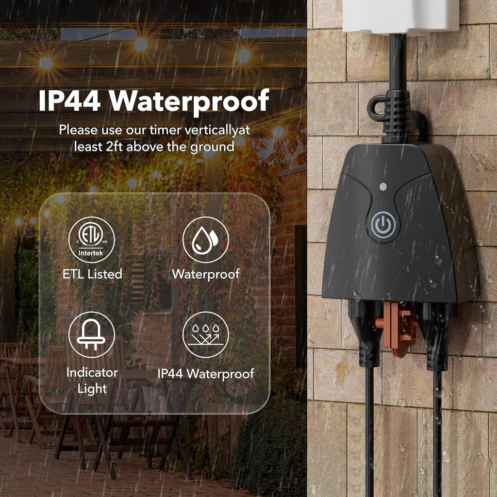 Outdoor Smart WiFi Plug, HBN Heavy Duty Wi-Fi Timer with Two Grounded Outlet, Wireless Remote Control by App Compatible with Alexa and Google Home Assistant 2.4 GHz Network only, ETL Listed (2 Pack)
