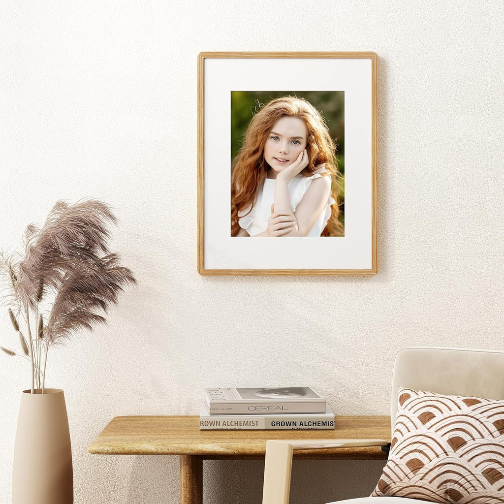 16x20 Picture Frame for Wall, Solid Oak Wood 16 by 20 Frames, 16 x 20 Poster Frame with Tempered Glass, 16x20 Frame Matted to 11x14, 16"x20" Wood Frame for Home Decor, Natural Oak Color, 1 Pack