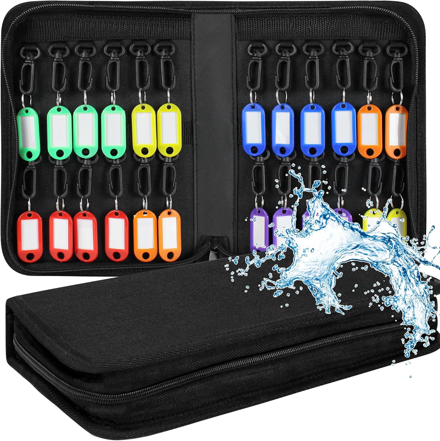 Portable Zippered Key Case,Organizer Waterproof Key Binder with 24 Key Hooks and Tags,Portable Key Storage for Rental Management Real Estate Sales Hotel Executives and Car Service