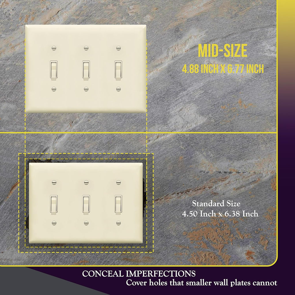 ENERLITES Triple Light Switch Wall Plate, Toggle Switch Plate, Gloss Finish, 3-Gang Mid-Size 4.88" x 6.77", Unbreakable Polycarbonate Thermoplastic, UL Listed, 8813M-LA, Light Almond