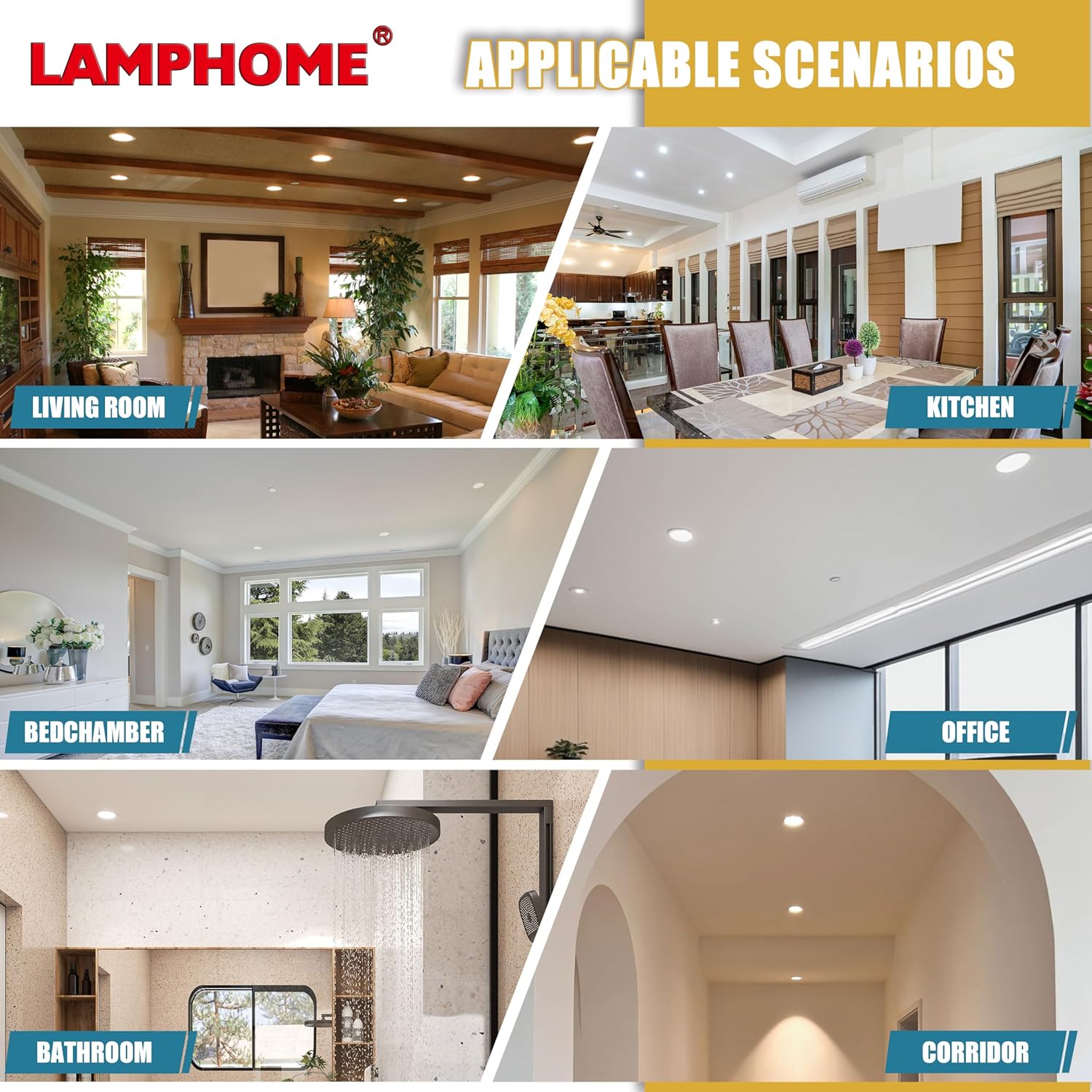 LAMPHOME 24-Pack of 6-Inch Slim LED Recessed Lights with Junction Box, Adjustable Color Temperatures (2700K-5000K), 12W Equivalent to 110W, Dimmable, 1050LM Brightness - ETL and Energy Star Certified