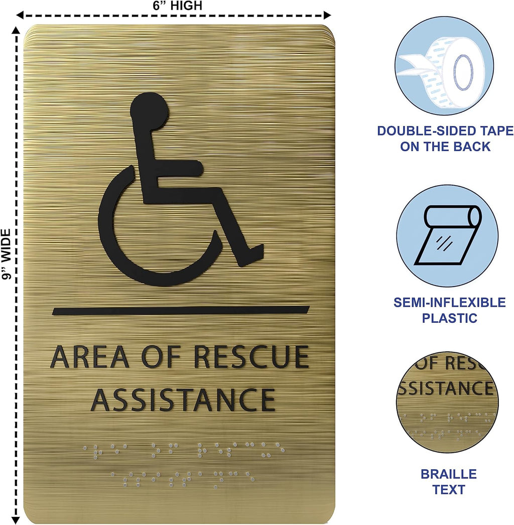 6" X9" Area of Rescue Assistance Sign - ADA Compliant Tactile Graphics Grade 2 Braille Text Signs| Sign for Shopping Malls, Offices, Hotels, Schools, Apartments, and Restaurants