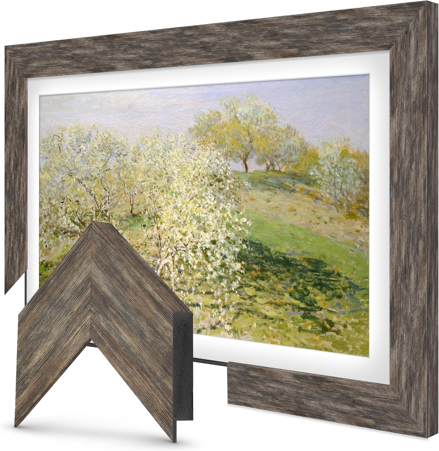 Distressed Barnwood 85" Premiere Deco TV Frame - Compatible ONLY with Samsung The Frame TV and Pro TVs (Fits 2021-2025, LS03A, LS03B,LS03C,LS03D,LS03FA,LS03FW)