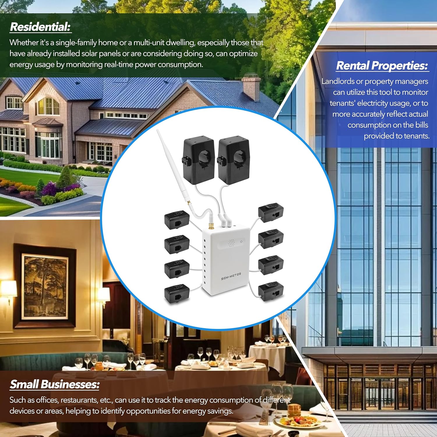 Smart Home Energy Monitor with 8 50A Circuit Level Sensors, Measure Power Usage in Real-Time, History with App (8 50A Circuit Level Sensors) - Compatible with Home Assistant