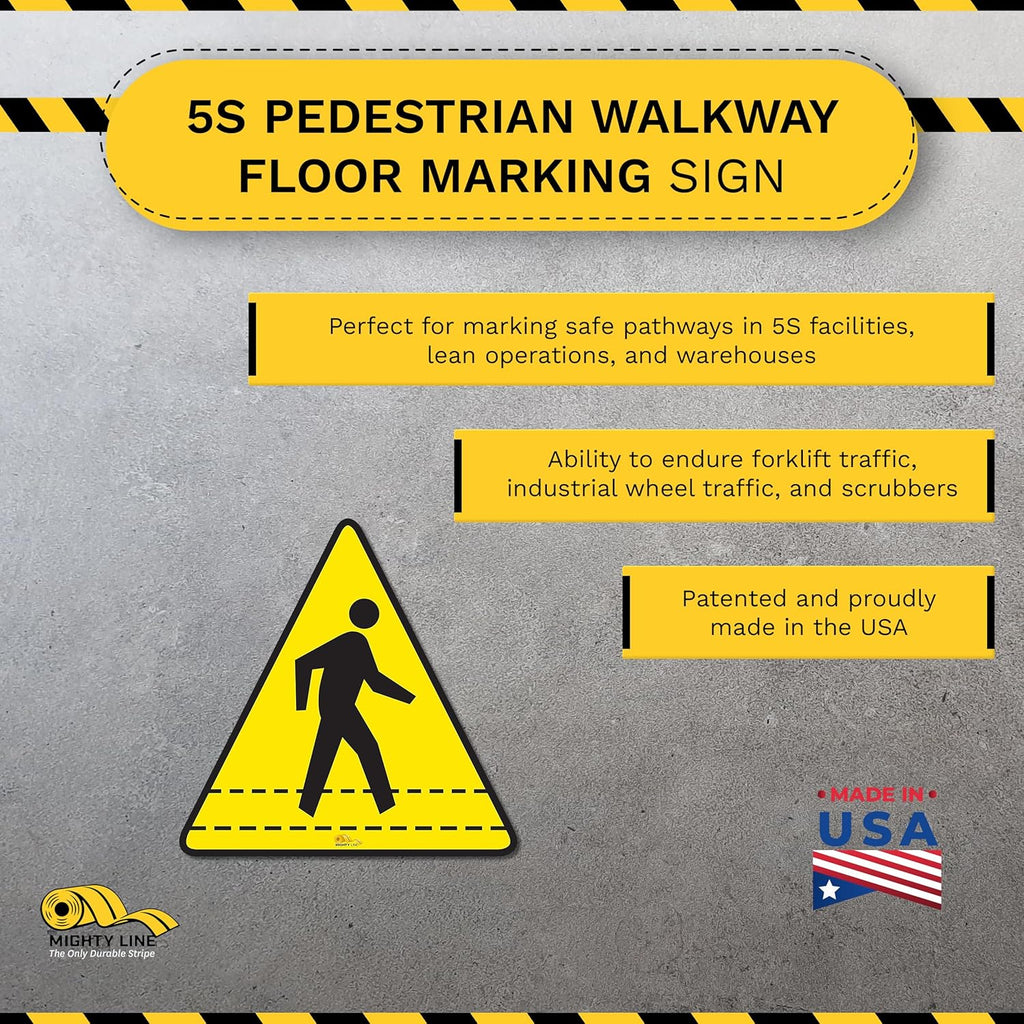 Mighty Line Pedestrian Traffic Crossing Walkway Floor Sign for Safety, Caution, Warning, Heavy-Duty, Peel and Stick, Adhesive, Industrial Quality, 24"