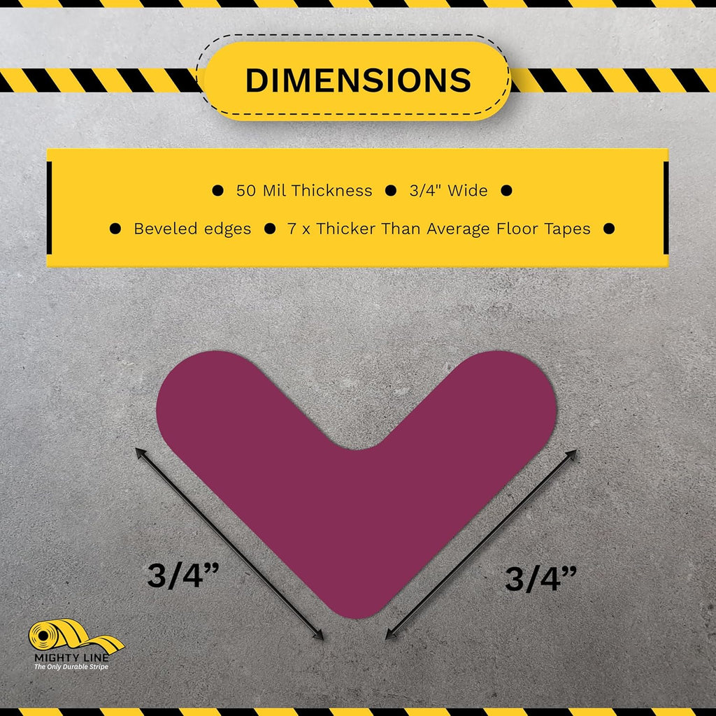 Mighty Line 3/4" Wide Solid Mini Corner Marker Floor Marking Tape, Heavy-Duty, Peel and Stick, Adhesive, Industrial Quality, Purple, Pack of 108