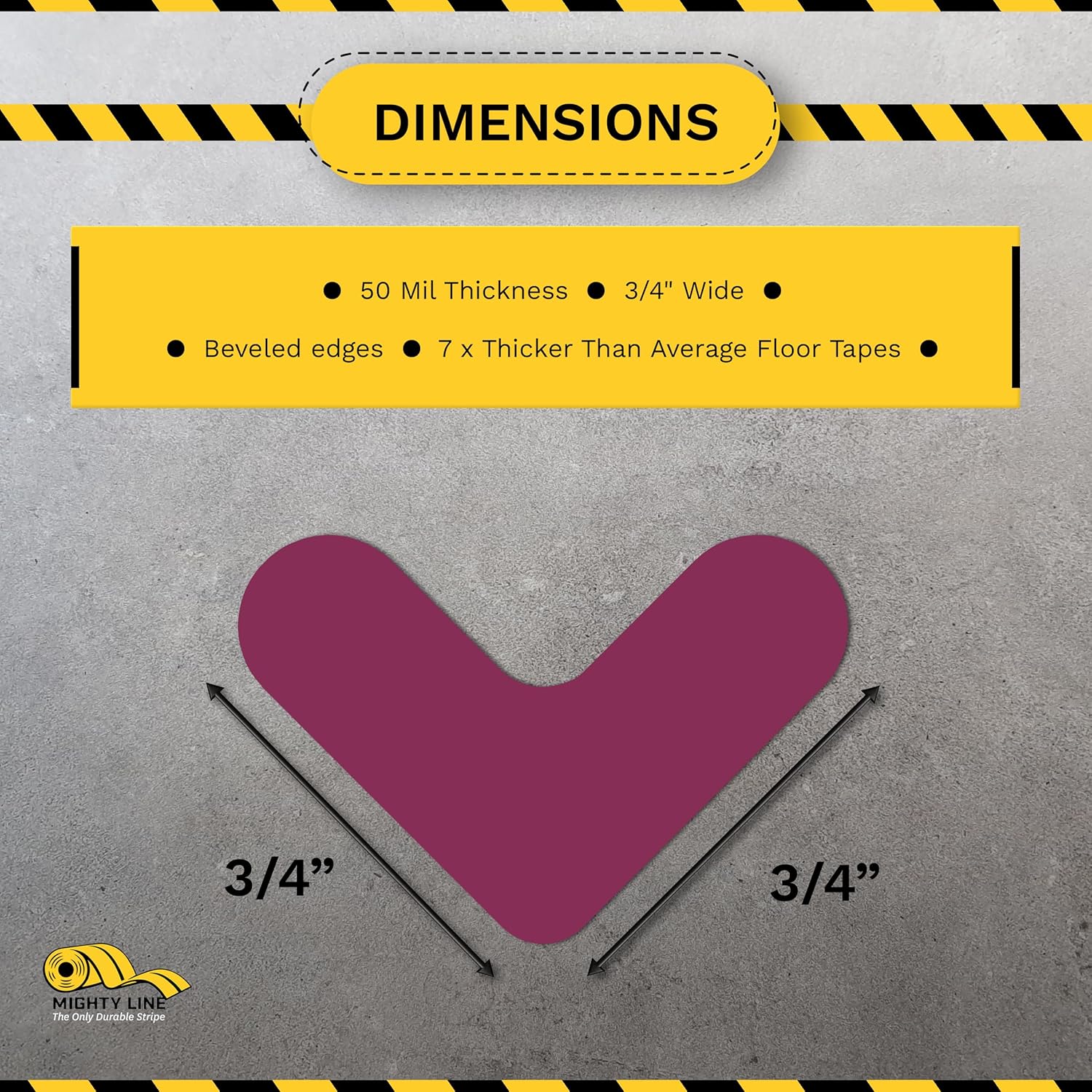 Mighty Line 3/4" Wide Solid Mini Corner Marker Floor Marking Tape, Heavy-Duty, Peel and Stick, Adhesive, Industrial Quality, Purple, Pack of 108