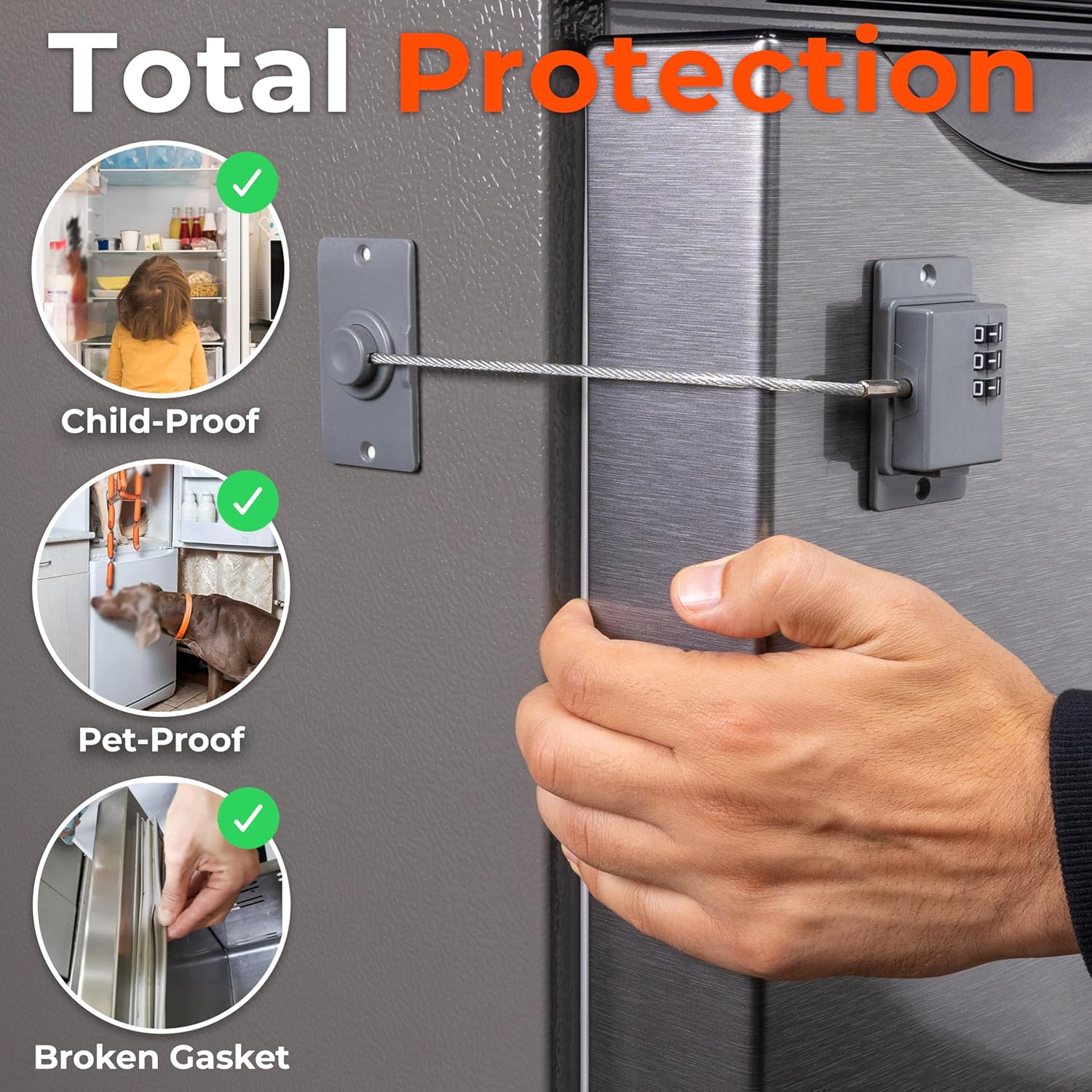 2-Pack Child Proof Fridge Lock with Combination - No Tools Required - PIN Refrigerator Lock for Kids - Freezer Latch to Keep Door Closed - for Toddlers, Cats, & Dogs - Universal Compatibility