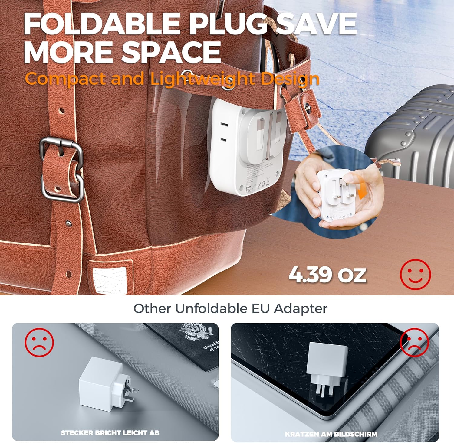 UK Adapters for Travel, TESSAN US to UK Ireland Plug Adapter 20W, Foldable Power Adaptor with 4 Outlets 3 USB(PD 20W 1 USB C) Charger, Type G for USA to Scotland London England Hongkong Dubai Irish