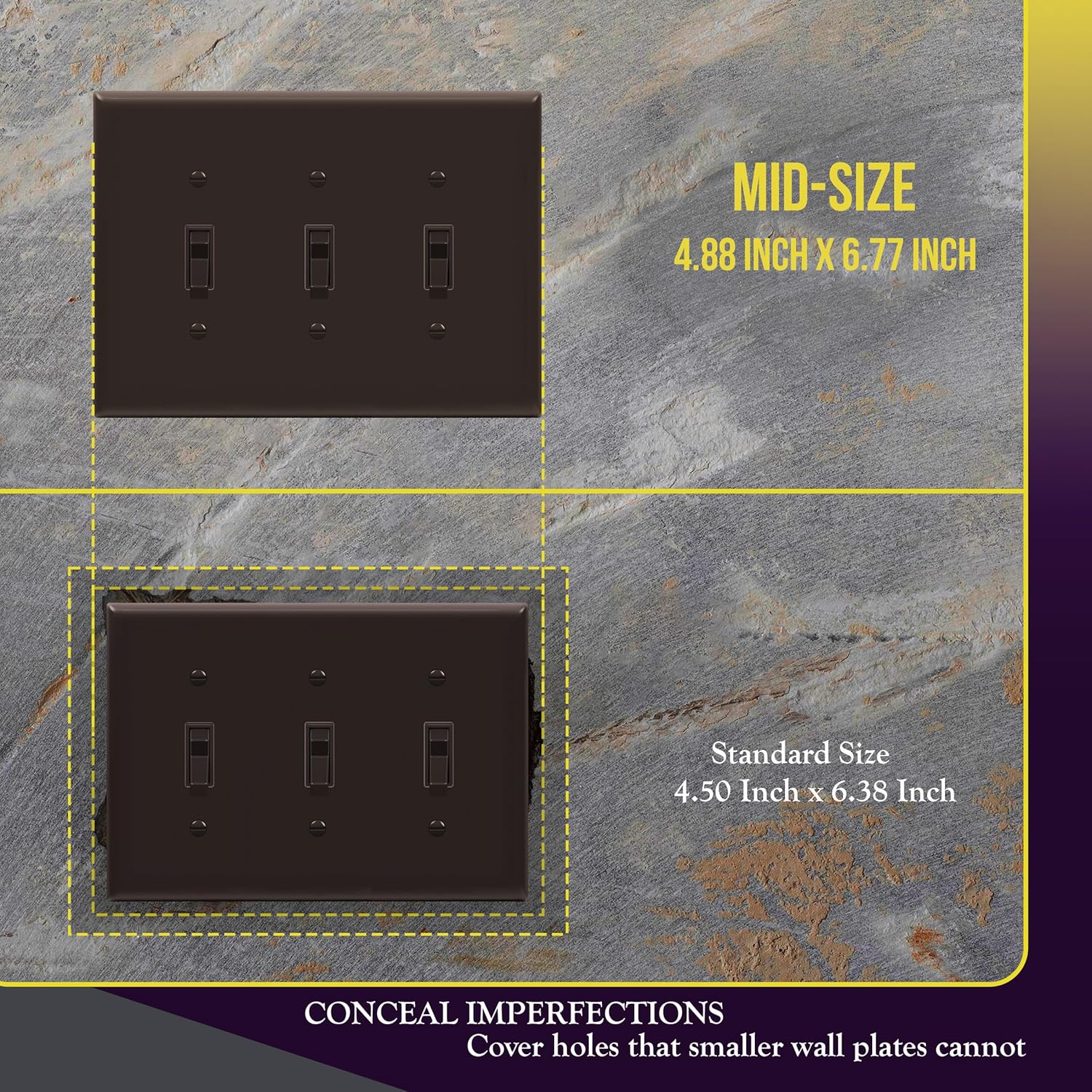 ENERLITES Triple Light Switch Wall Plate, Toggle Switch Plate, Gloss Finish, 3-Gang Mid-Size 4.88" x 6.77", Unbreakable Polycarbonate Thermoplastic, UL Listed, 8813M-BR, Brown