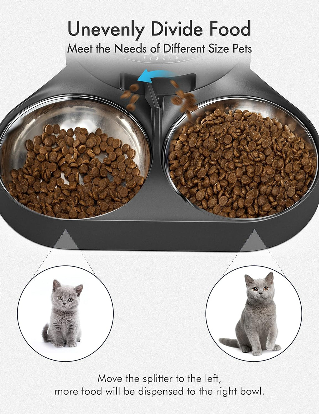 PETLIBRO Pet Food Splitter with Stainless Steel Bowls, Automatic Cat Feeder Bowls for Two Cats or Dogs, Suitable for PETLIBRO Automatic Cat Feeder PLAF005, PLAF006, PLAF103, PLAF203 Black