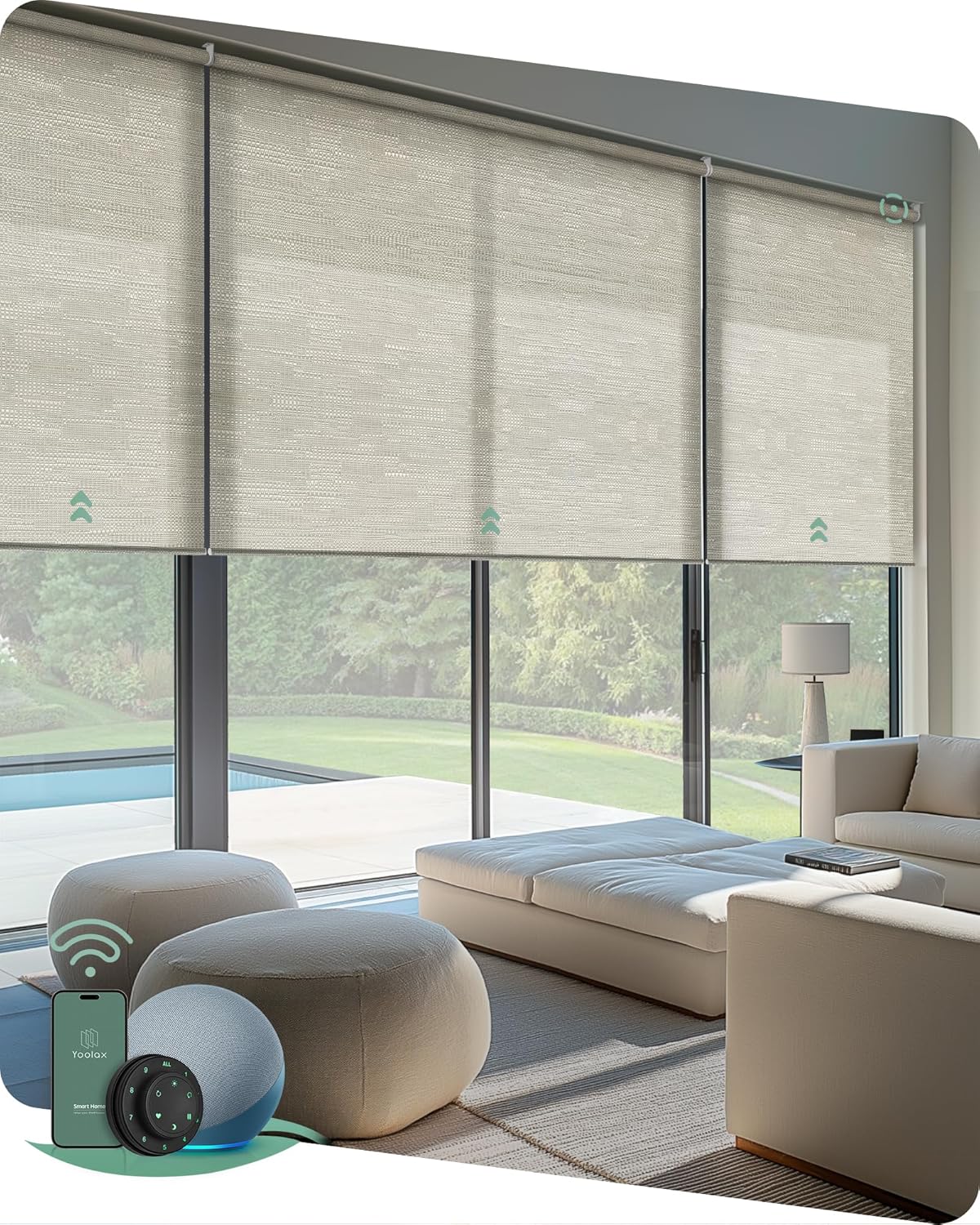 Yoolax Smart Coupled Roller Shades Compatible with Alexa Google, Motorized Blinds with Remote Light Filtering Coupled Roller Shades for X-Large Windows, Custom Size(XL Coupled-Jacquard Coffee)