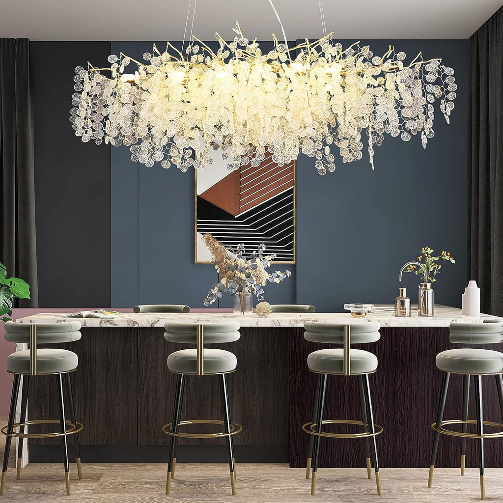 Modern Tree Branch Chandelier, 47.24 inch Money Tree Branch Gold Crystal Chandeliers, Rectangular Ceiling Pendant Lighting Fixtures for Dining Room, Bedroom, Living Room