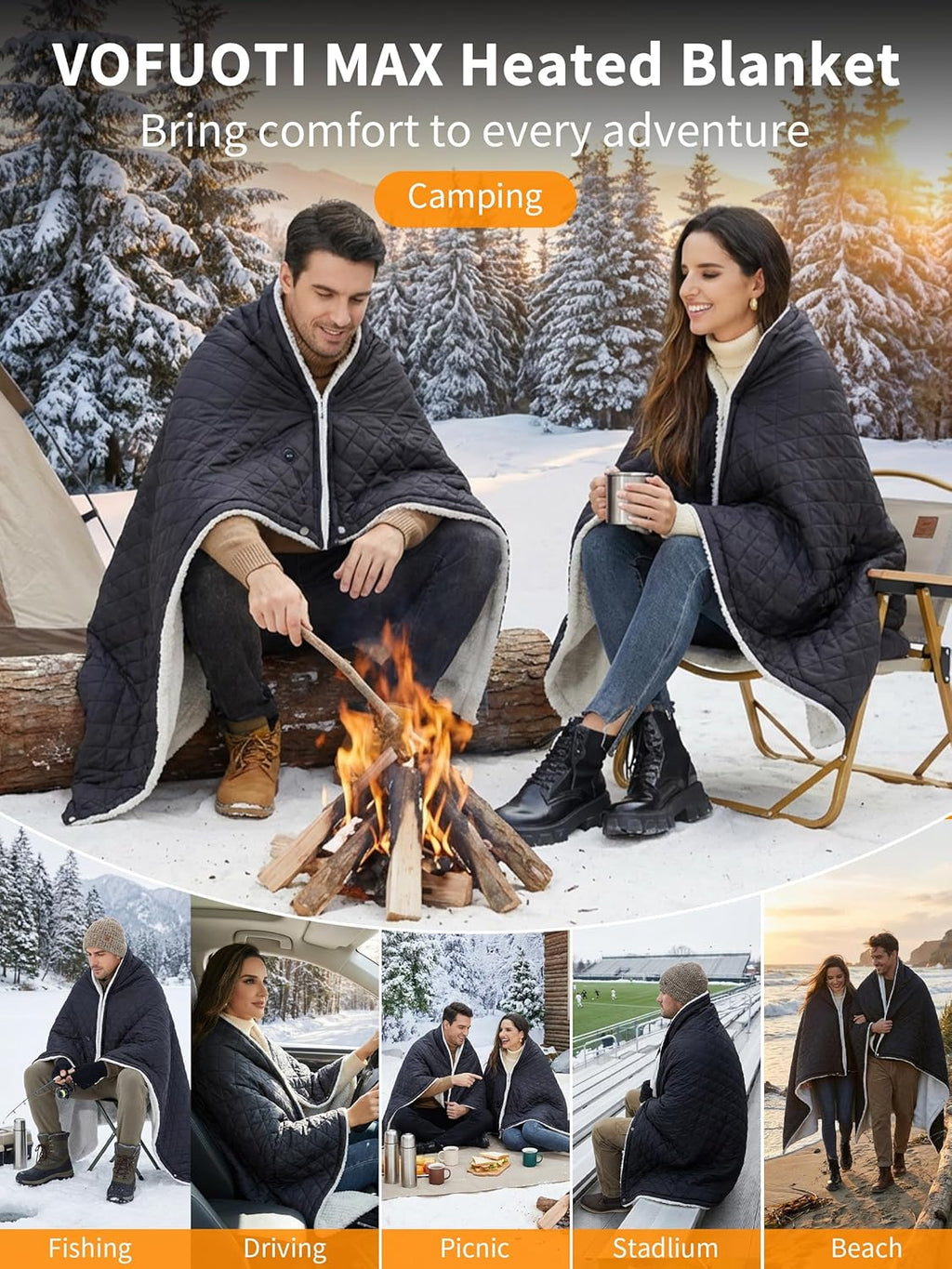 Heated Blanket Battery Operated,12V Cordless heating pad with 15000 battery,Heated Shawl Throw Blanket,Wearable Heated Blanket,Sherpa Lining,3 Heating Set for Outdoor Camping,Backpacking,Hiking,Travel