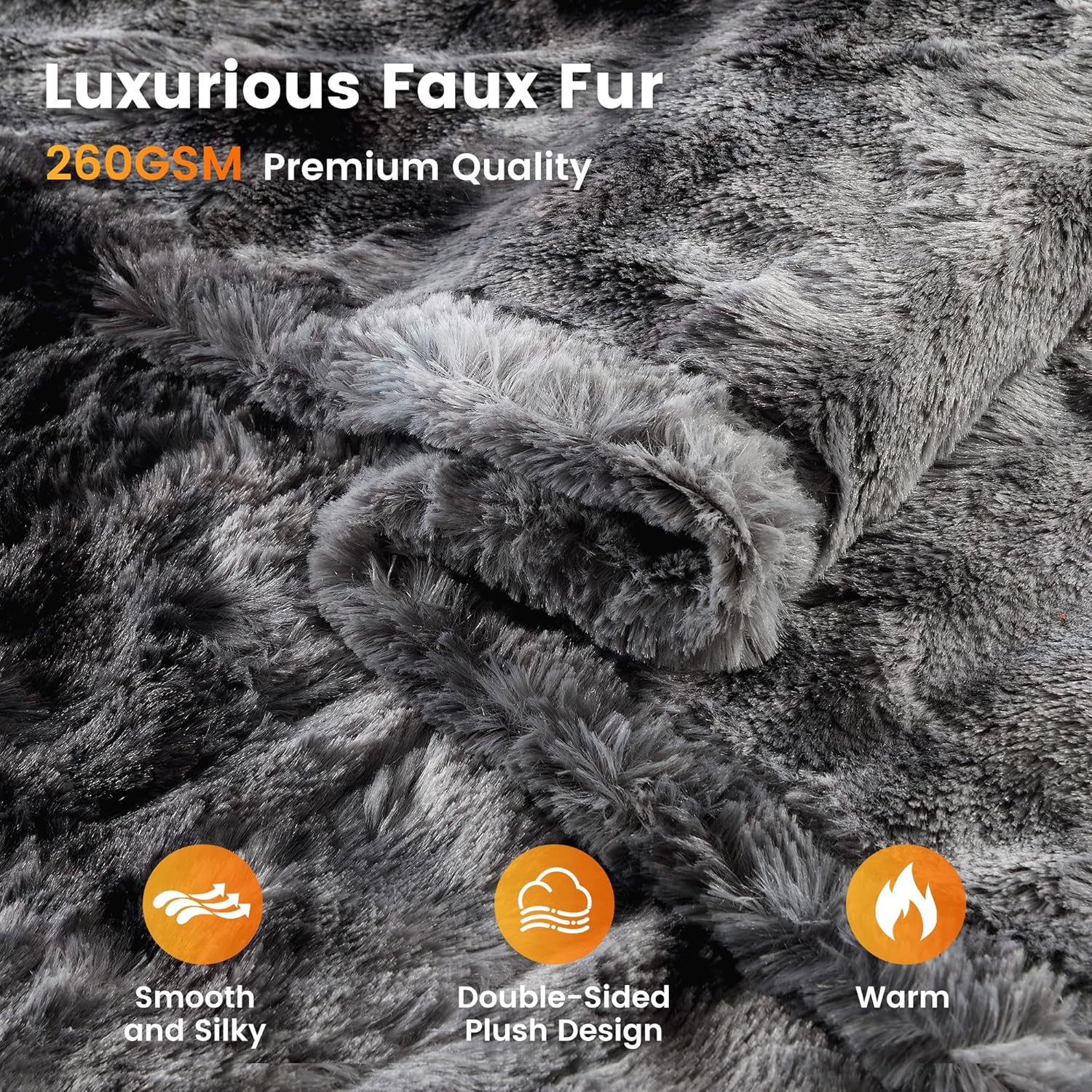 WOOMER Heated Blanket Throw 50" x 60", Electric Blanket Throw with 4 Heating Levels & 4H Auto Off, ETL Certified, Marble Grey Double-Sided Faux Fur, Over-Heat Protect, Machine Washable