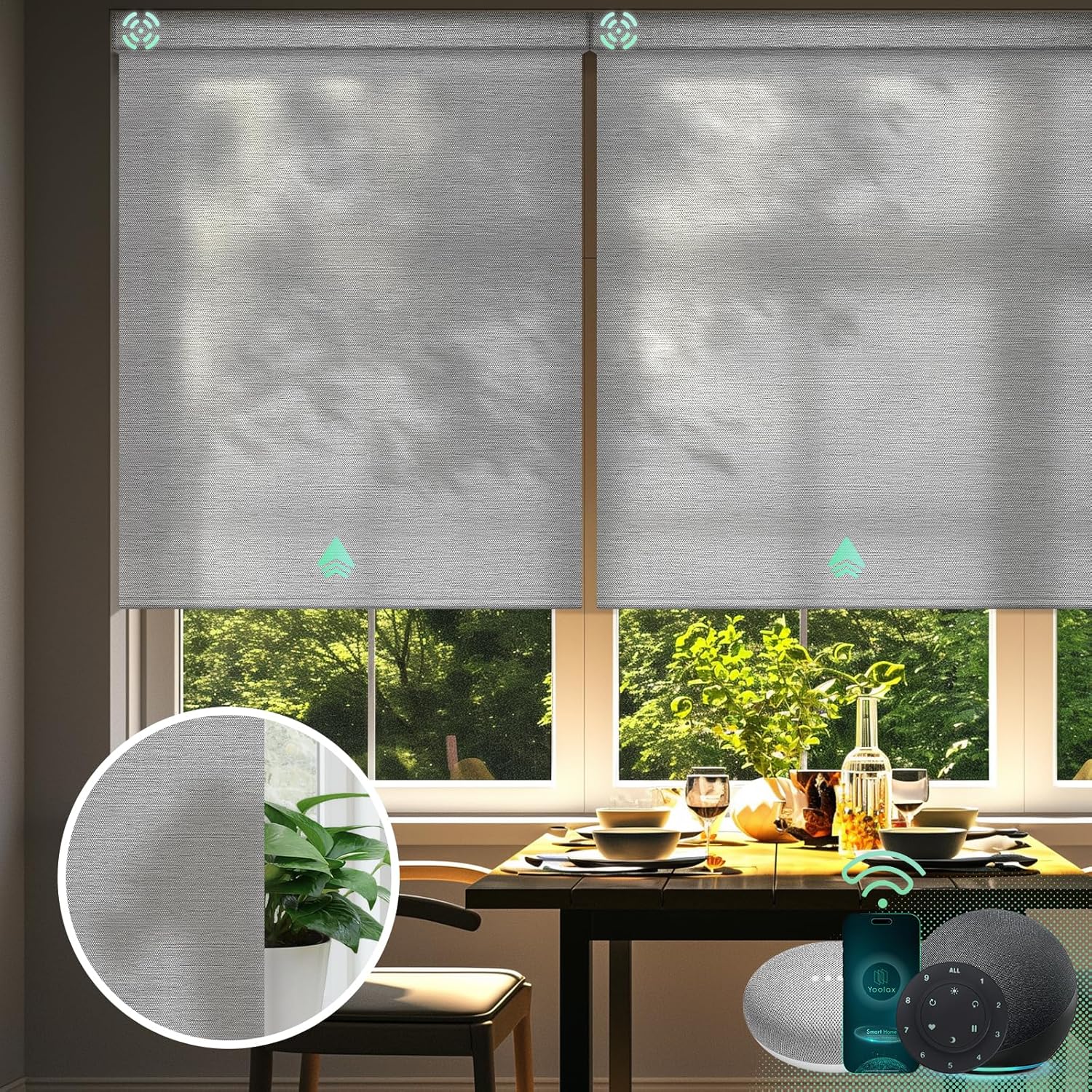 Yoolax Motorized Blinds with Remote, Room Darkening Smart Blinds Work with Alexa Google Home, Automatic Roller Shades for Indoor Windows Living Room, Custom Size (Shiny Grey)