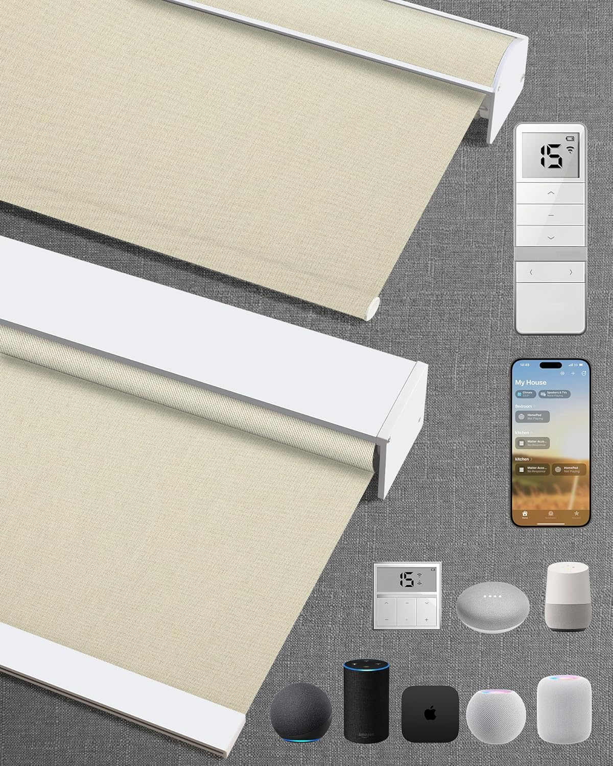 Kincmo Motorized Blinds with Remote,100% Blackout Motorized Roller Shades Work with Apple Homekit,Alexa,Google, Custom Electric Blinds with App,Voice Control (Dual Sided Beige)