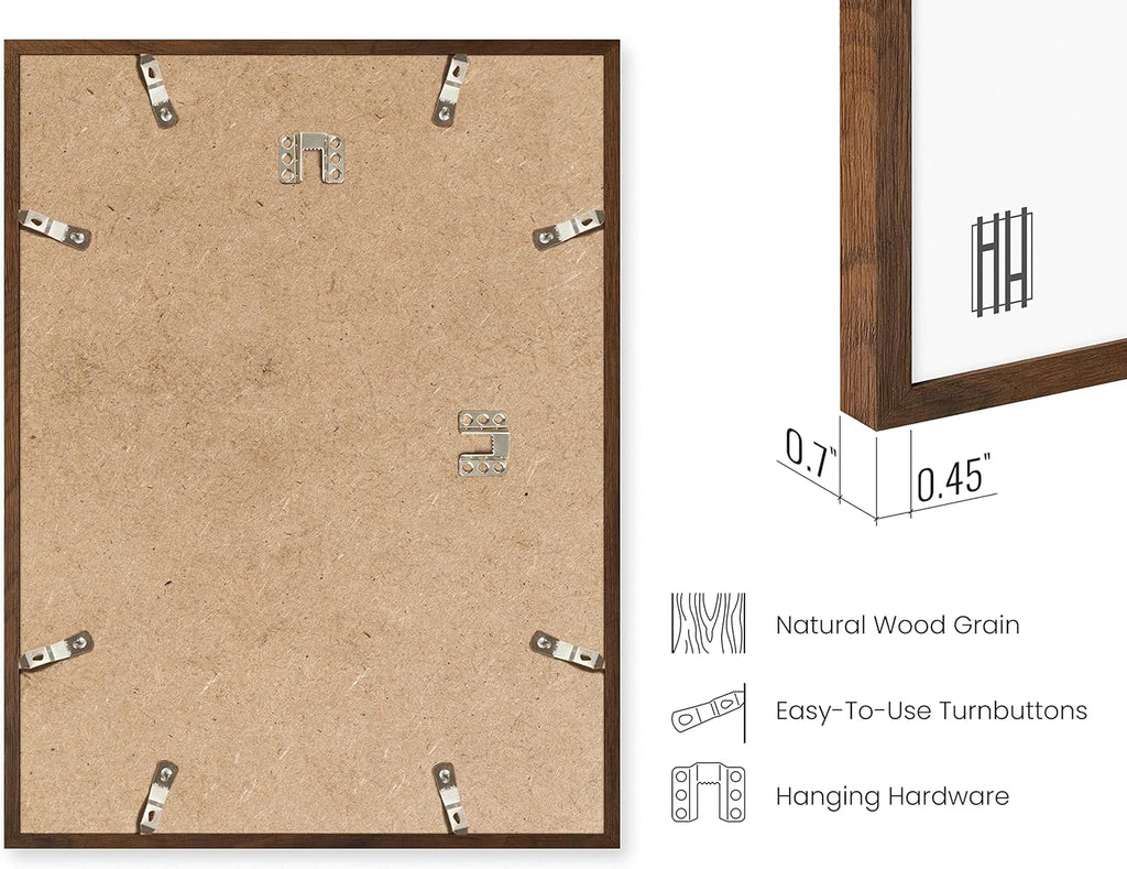HAUS AND HUES Photo Gallery Wall Frame Set - Set of 5 Walnut Frames for Gallery Wall, Gallery Wall Frames, Multiple Picture Frames for Wall Collage (Two 8x10, Two 11x14, One 16x20 Framed Walnut)
