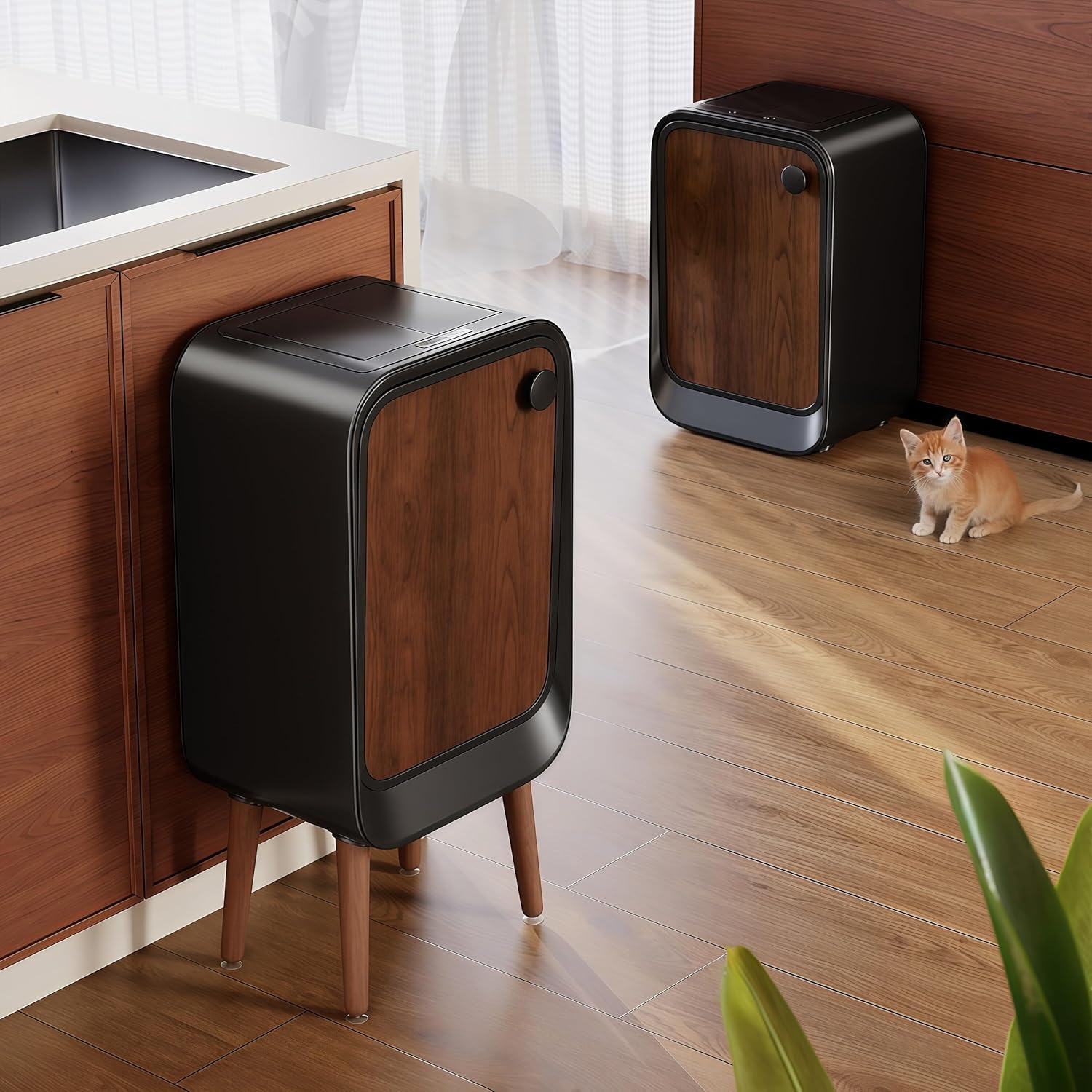 Automatic Motion Sensor Trash Can, Hands-Free Touchless Kitchen Bin with Smart Lid, Electric Bathroom Wastebasket for Office Home, Odor-Control Auto Close Garbage Container