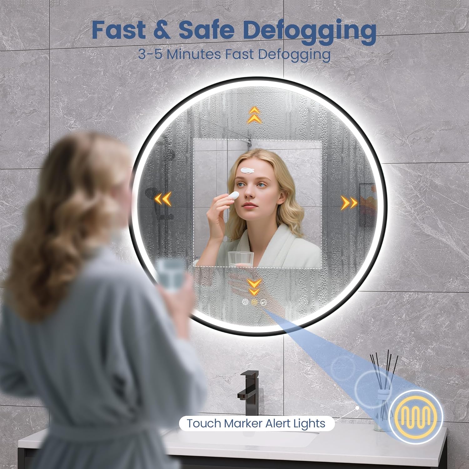 STARLEAD LED-Bathroom-Mirror-with-Lights, 24" Wall-Mounted with Bluetooth Speaker, Anti-Fog, 3 Color Temperature Dimmable Brightness, Waterproof, Frontlit & Backlit, Black Frameless Round