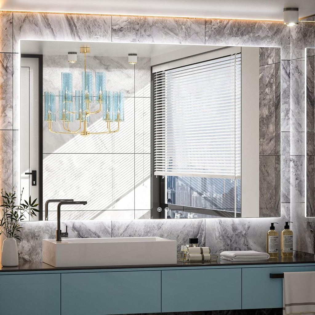 TETOTE 55 x 36 Inch LED Mirror Bathroom Backlit,Anti Fog,Dimmable,Vanity Lighted Mirror,(Horizontal/Vertical)