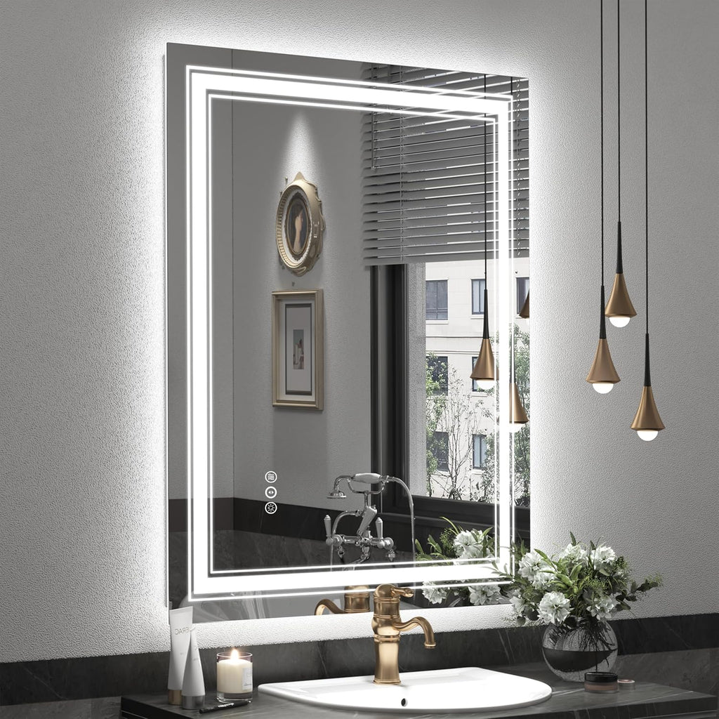 28x36 LED Lighted Mirror for Bathroom Wall, Dimmable Vanity Mirror with Lights, Backlit and Front lit, Dimmable, Anti-Fog, Shatter-Poof (Horizontal/Vertical)