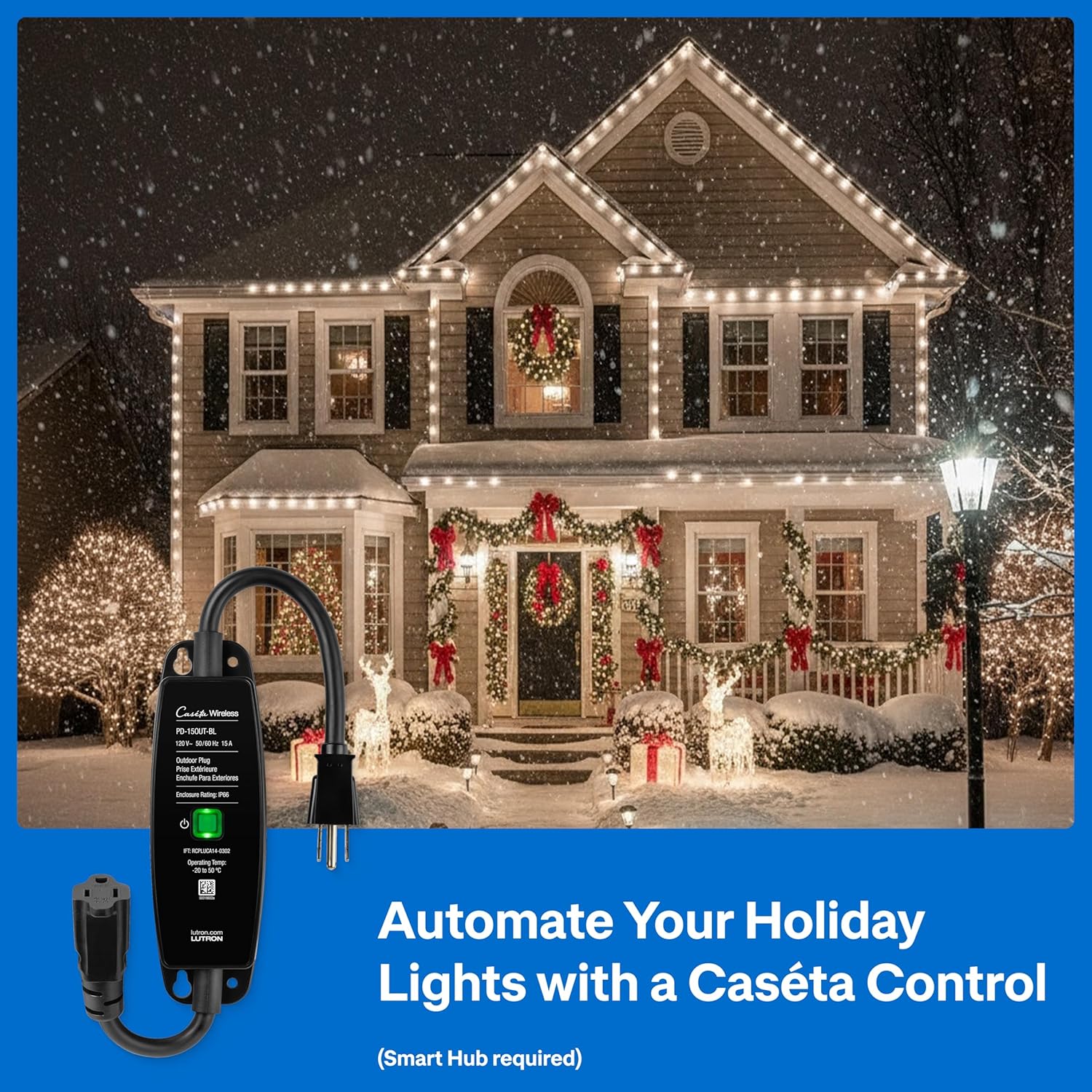 Lutron Caseta Weatherproof+ Outdoor Smart Plug and Pico Smart Remote | for Landscape and String Lighting | P-PKG1OUT-BL | Black