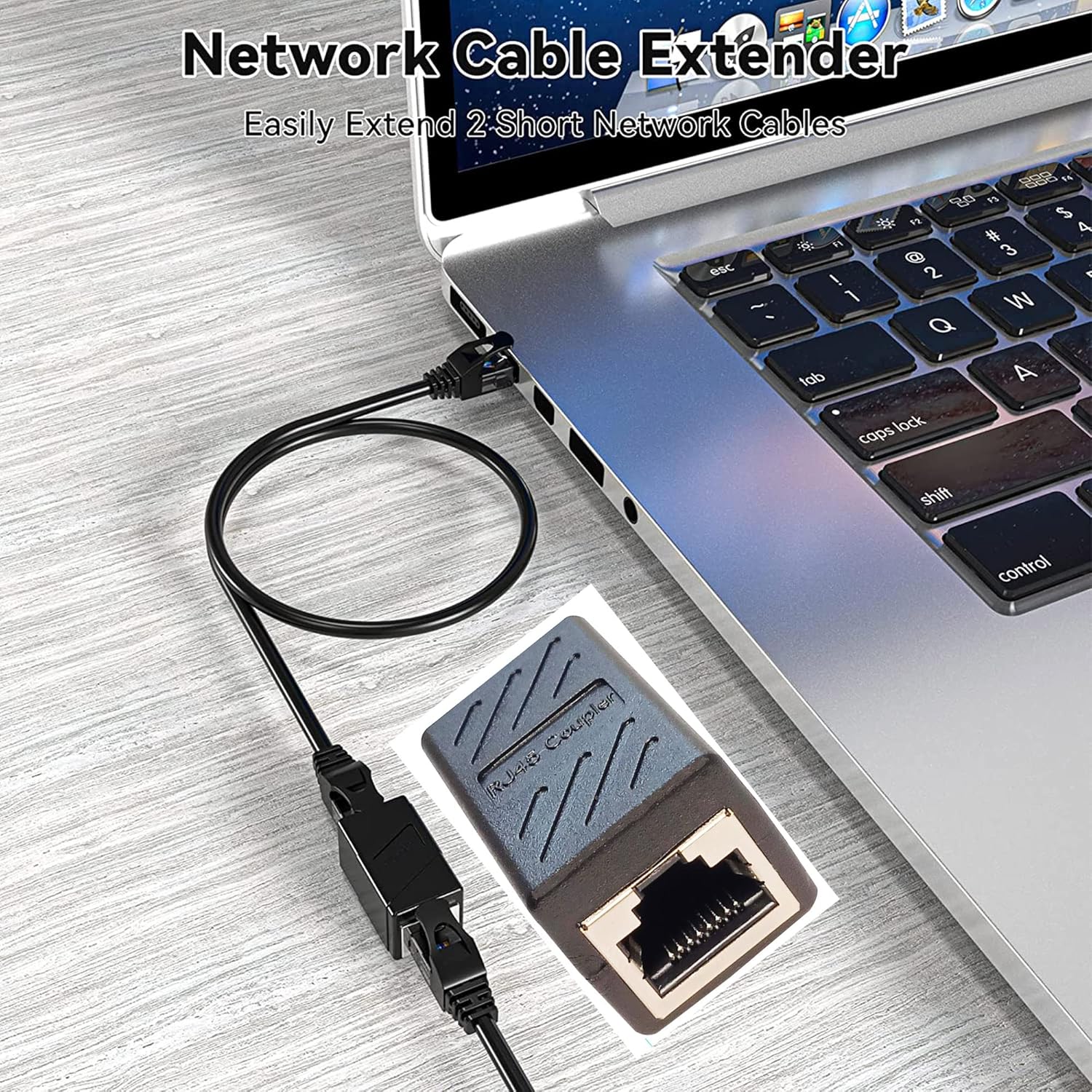 RJ45 in-Line Coupler Adapter Female to Female Ethernet Cable Extender 8-Pin Modular Network Connector for Cat7 Cat6 Cat5e Cat5 Ethernet Cable 2pcs