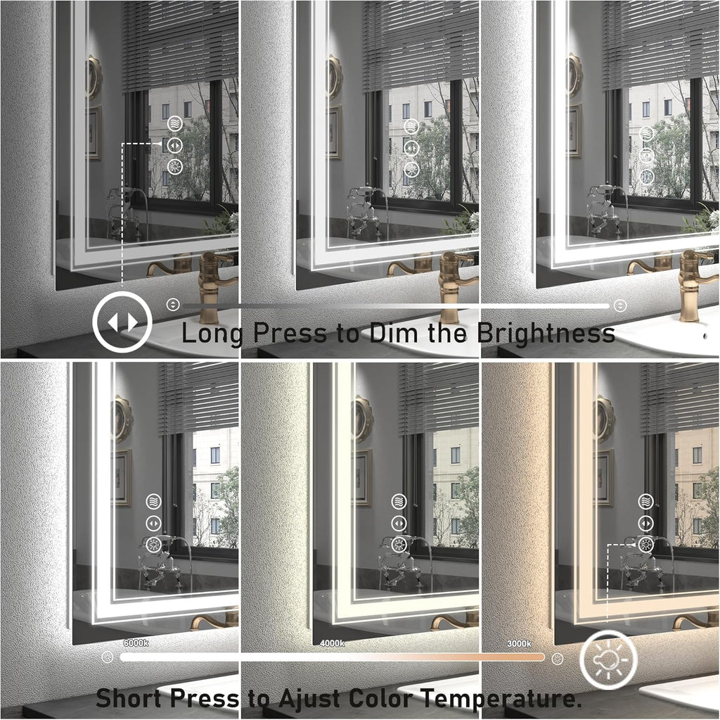 20x28 LED Bathroom Mirror, Vanity Mirror with Lights, Backlit and Front lit Mirror for Wall, Dimmable, Anti-Fog, Shatterpoof, Memory (Horizontal/Vertical)