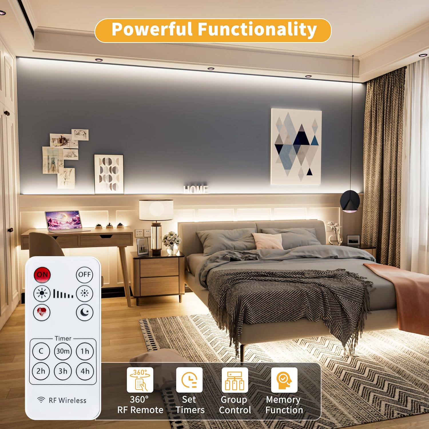 PAUTIX 5V USB COB LED Strip Light 6.56ft/2m 640LEDs Dimmable 4000K Natural White CRI90+ with RF Remote,1200lm,Flexible Tape Light for Under Cabinet,Bedroom,TV Backlight,Kitchen,Home DIY Lighting