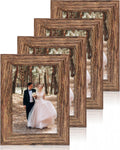 iRahmen 4x6 Picture Frame Set of 4, High Definition Glass Brown Frame, 4 x 6 Wood Rustic Photo Frames for Horizontal or Vertical Display Tabletop and Wall Mounting