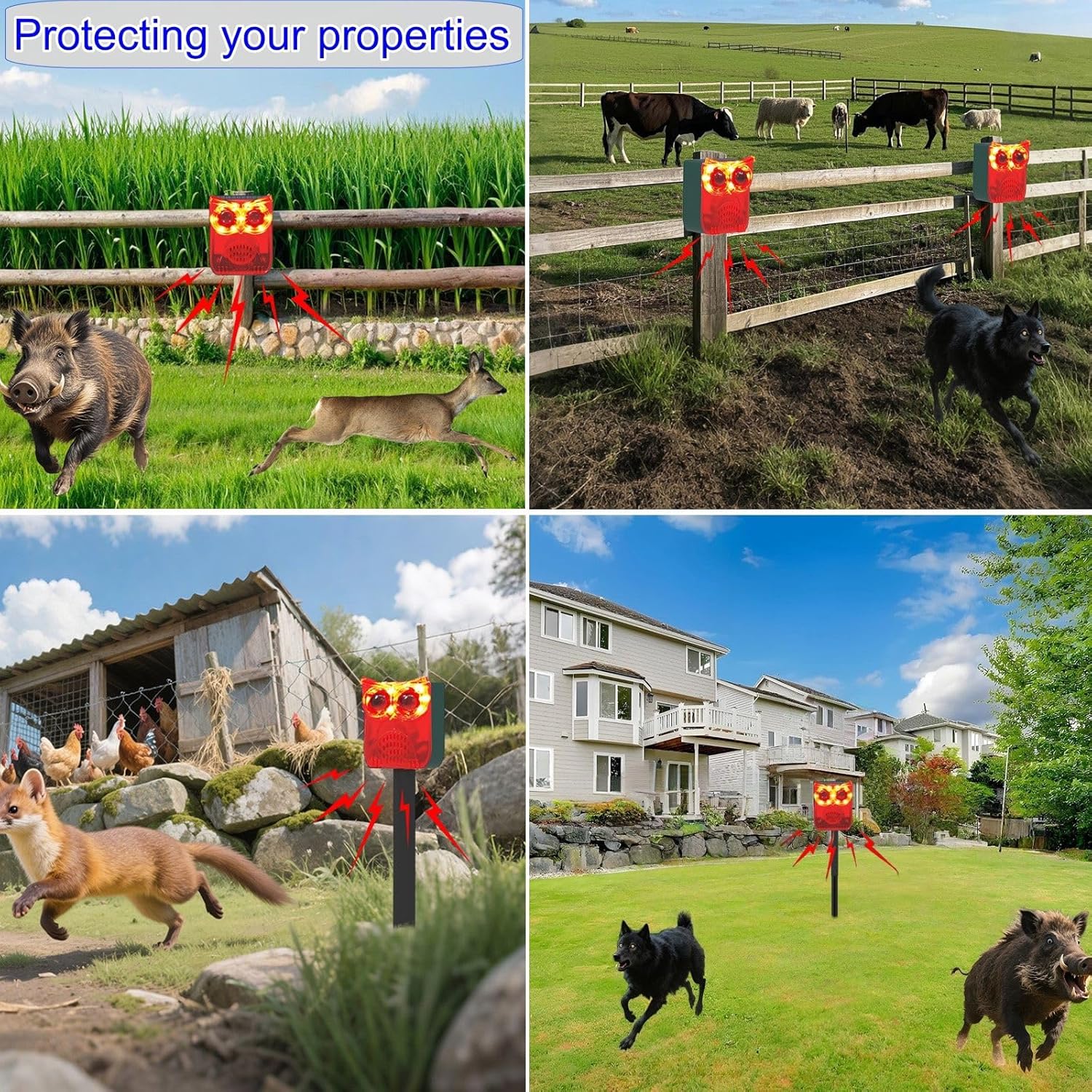 HULPPRE Solar Outdoor Motion Sensor Alarm-13 Sounds Including Dog Barking&Gunshot,130db Loud Noise Maker,4 Modes,Motion Activated Strobe Light,Say Goodbye to The Intruders