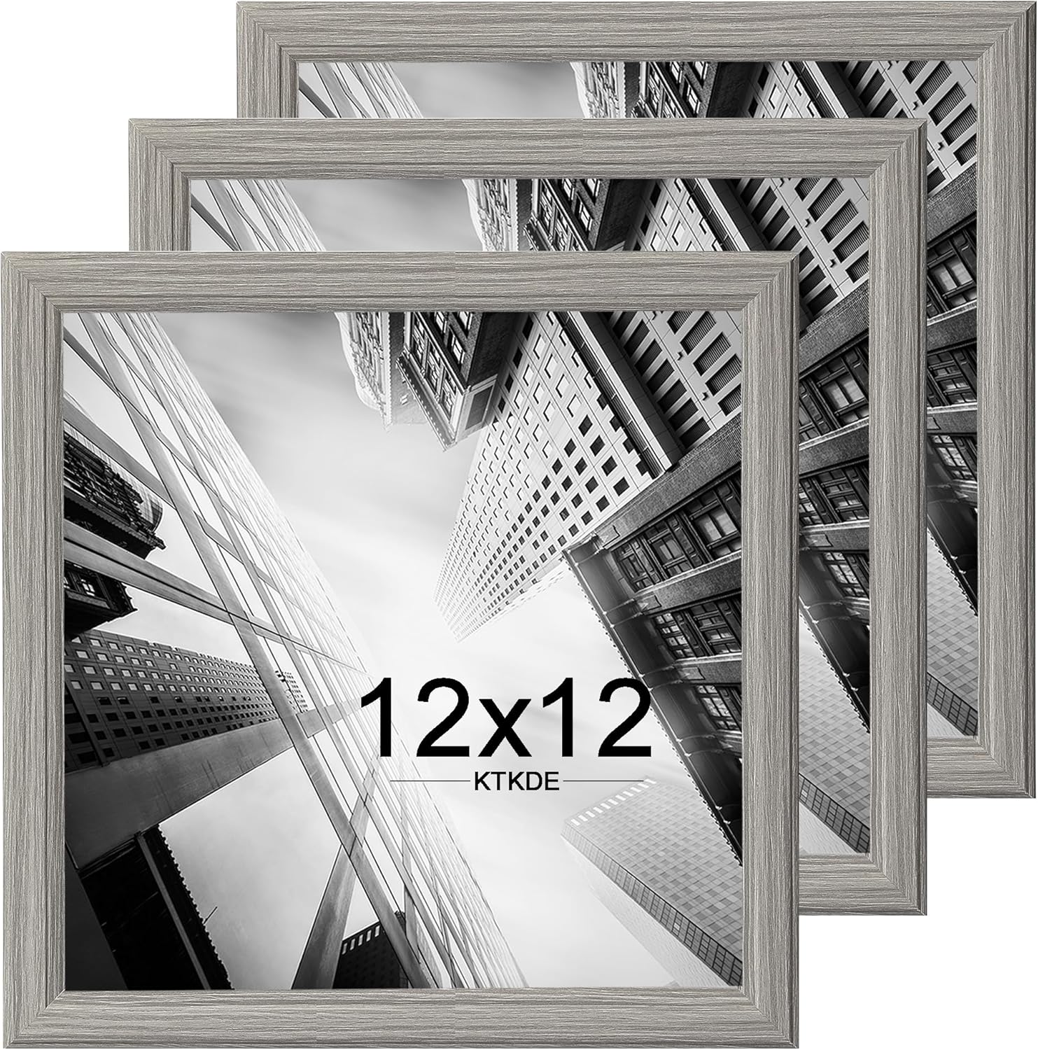 KTKDE 12x12 Picture Frame Set of 3, Grey Wooden frames- Wall Hanging Display- Best Square Photo Frame Studio Gallery for Photos- Posters & Art Prints
