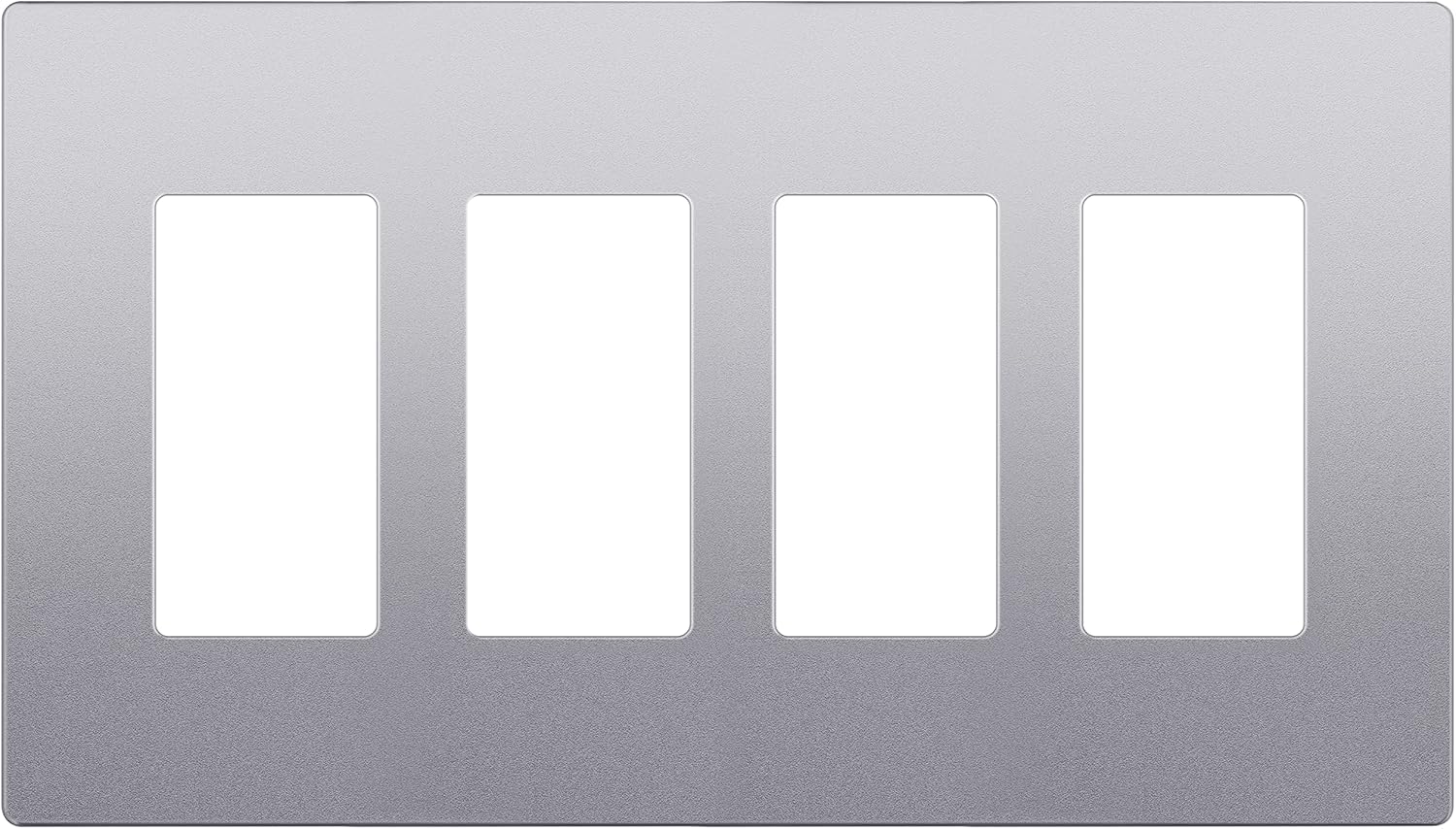 LIDER Matte Finish Decorator Switch Cover, Screwless Wall Plate, Mid-Size 4-Gang 4.88" x 8.58", Unbreakable Polycarbonate Thermoplastic, UL Listed, LSWP-34M-SV, Silver