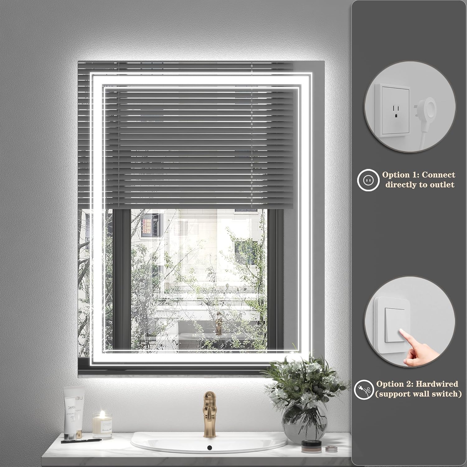 66x36 LED Bathroom Mirror, Lighted Mirror for Bathroom Wall, Backlit and Front lit, Dimmable, Anti-Fog, Shatterpoof, Memory (Horizontal/Vertical)
