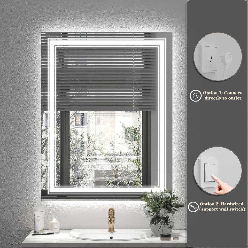 60x40 Inch Lighted Bathroom Mirror for Wall, LED Illuminated Vanity Mirror with Lights, Dimmable, Anti-Fog, ETL Listed (Backlit and Front Lighted)