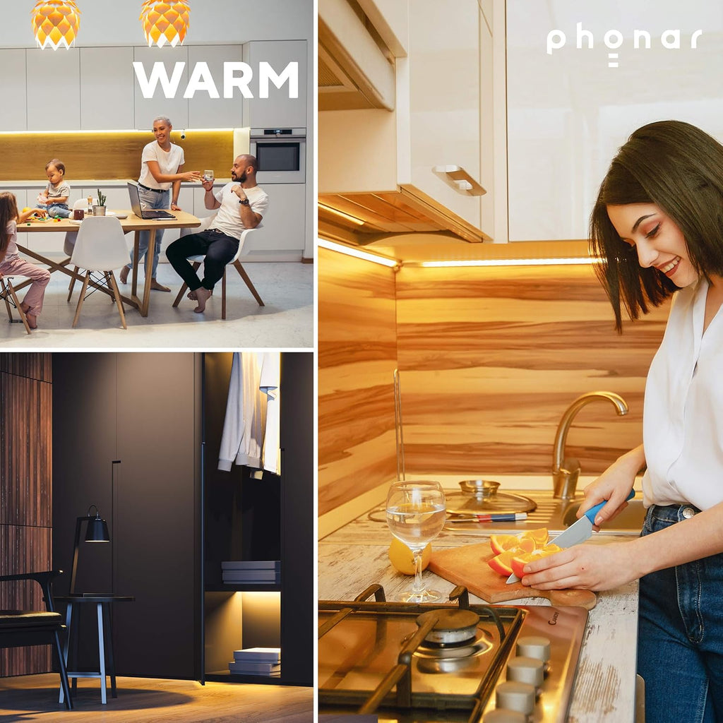 phonar 24 Inches Under Cabinet Lighting LED Lamps for Kitchen, Closet, Variable Color LED Under Counter Lighting Motion Sensor with Plug-in Installation LED Lighting for Wardrobe