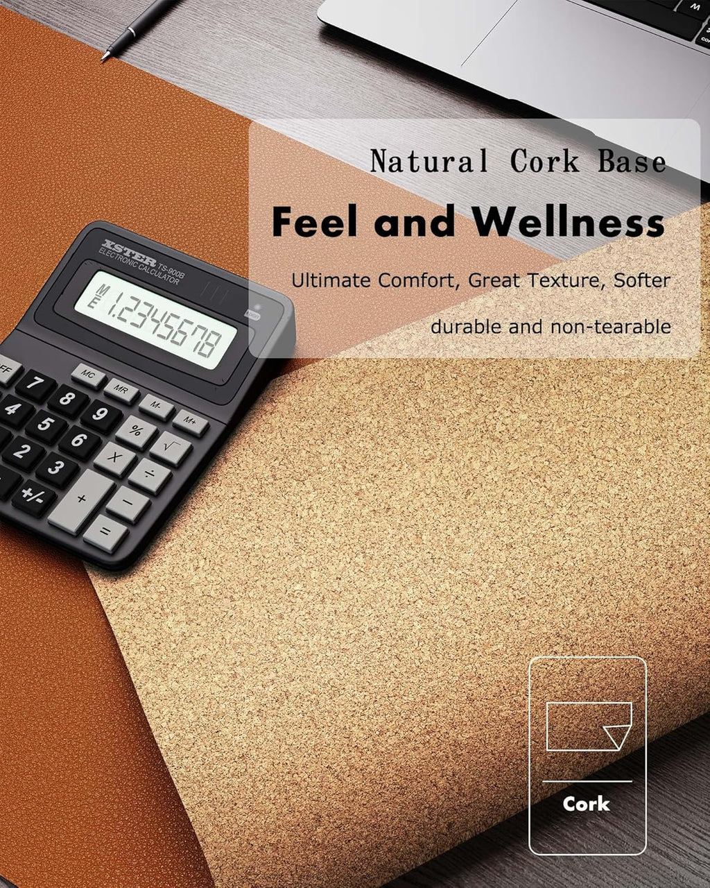 YSAGi Double-Sided Desk Pad, 23.6"x13.7" Leather Desk Mat, Eco Cork Desk Pad Protector, Large Mouse Pad for Desk, Waterproof Desk Blotter Pad, Desk Writing Pad for Office Work/Home(Brown/Cork)