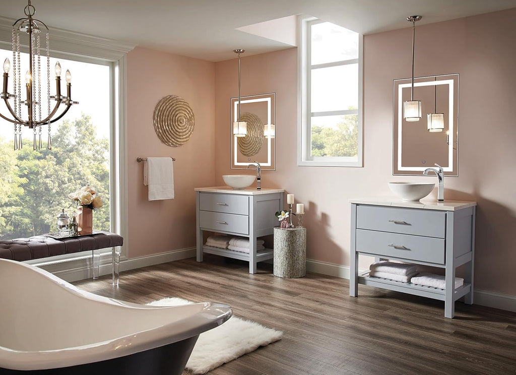 Krugg | 24 Inch X 36 Inch LED Bathroom Mirror | Lighted Vanity Mirror Includes Dimmer & Defogger | Wall Mount Vertical or Horizontal Installation
